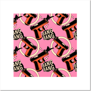 Bang Bang Black Cat Pattern in pink Posters and Art